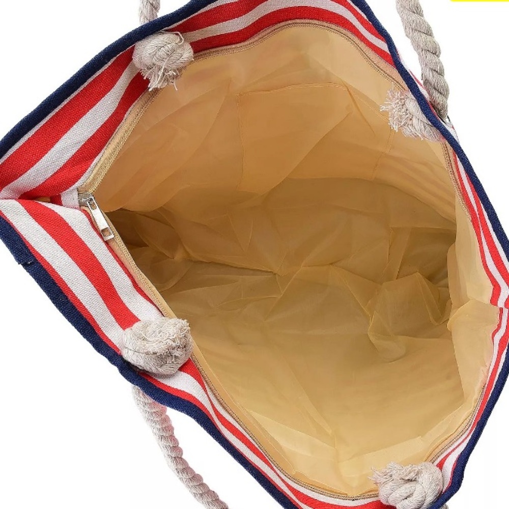 NEW Kendall & James Navy and Turquoise Striped Rope Strap Beach Tote - Picture 2 of 2